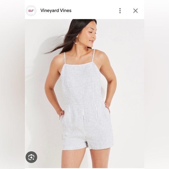 NWT Vineyard Vines Jet Striped Linen Romper  size 8 - Picture 1 of 5